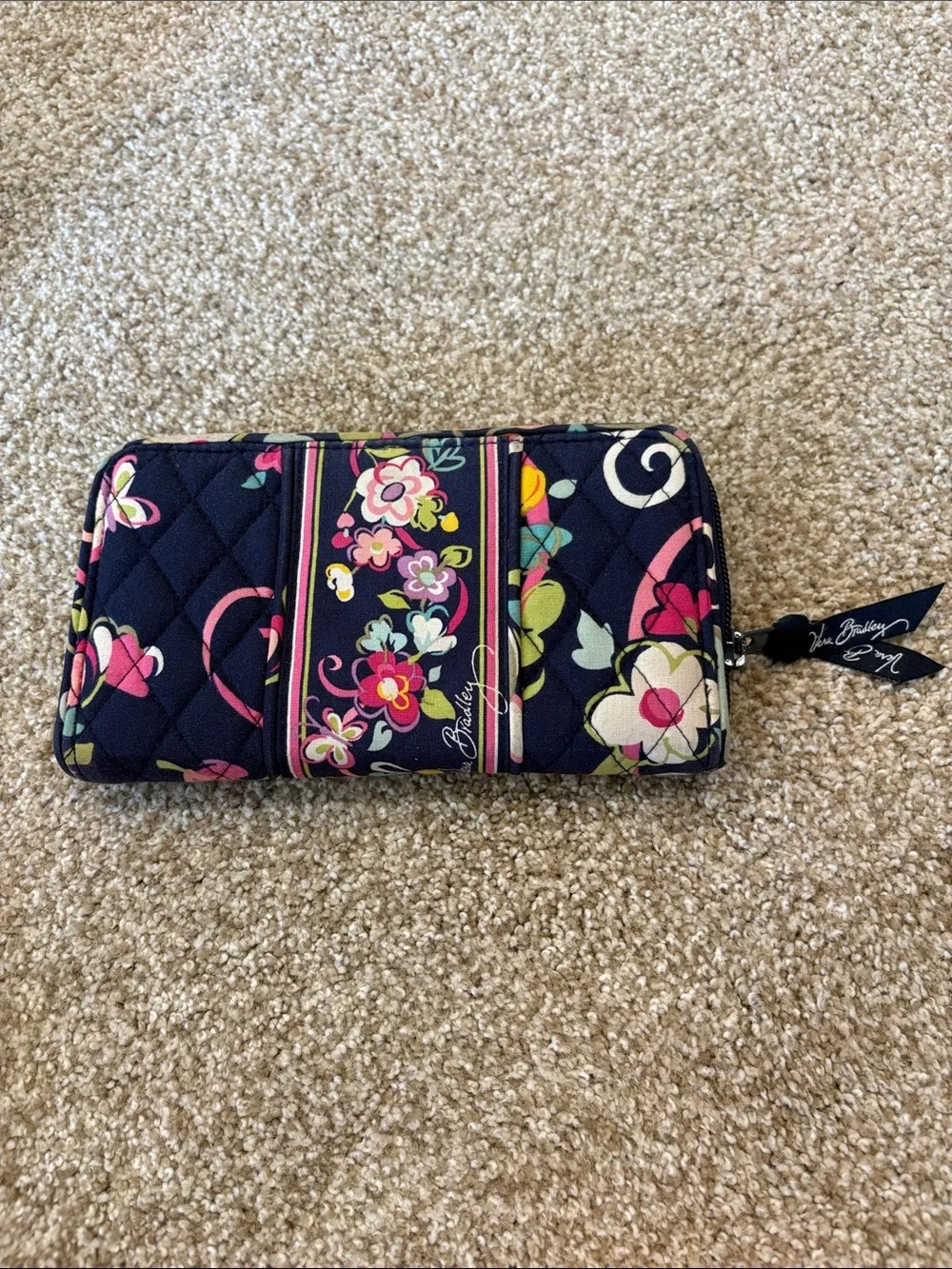 Vera Bradley Navy Quilted Floral Zip-Around Wallet